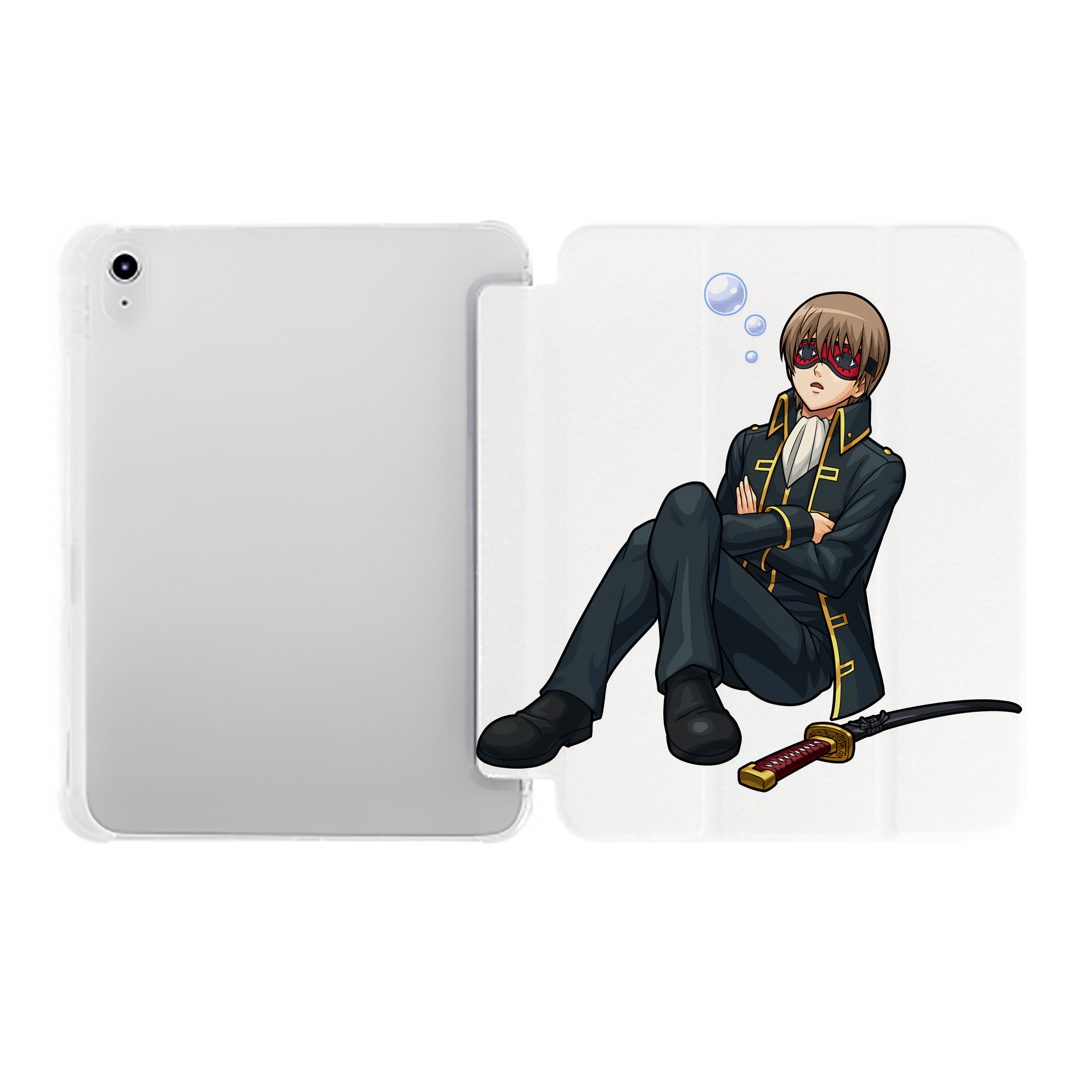 （画像用） ぎんたま 坂田銀時（さかたぎんとき） 神楽 志村新八（しむら しんぱち） GINTAMA Sakata Gintoki Kagura Shimura Shinpachi IPad ケース ペン収納付き 三つ折りスタンド PUレザー×シリコン 対応機種9.5/10.5/10.9インチ